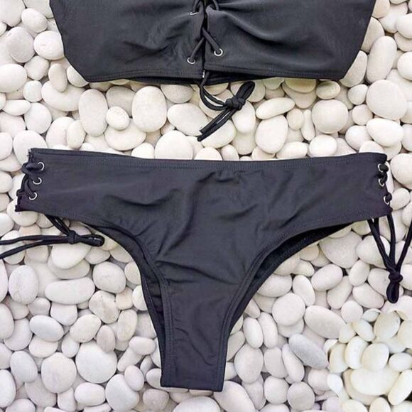 NWT XL: LACE UP FRONT RACER BIKINI SWIMSUIT - TWO PIECE SET - Picture 11 of 12